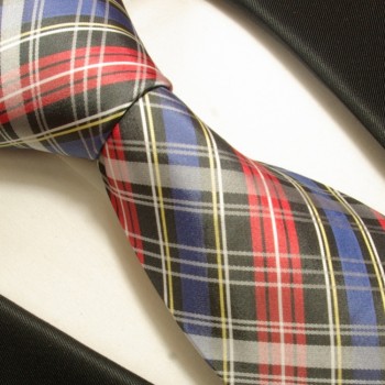 Krawatte blau rot gelb 100% Seide Schottenmuster 636