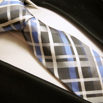 Krawatte blau grau 100% Seide Schottenmuster 991