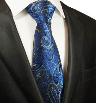Blaue Krawatte Seide gelb paisley 2044