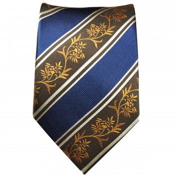 Extra lange Krawatte 165cm - blau braun floral gestreift