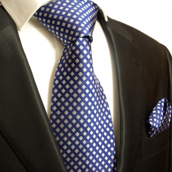 Blaues Krawatten Set 2tlg Seidenkrawatte + Einstecktuch 321
