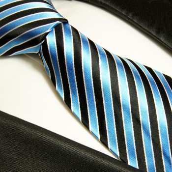 Silk Necktie Set 2pcs. Tie + Handkerchief blue black 831 - Paul Malone Shop