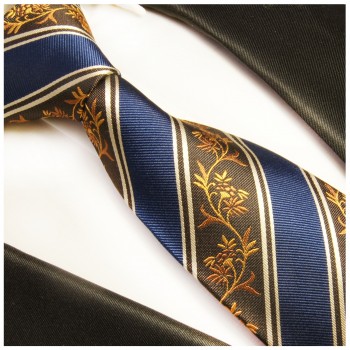 Paul Malone XL Krawatte 165cm braun blaue Seidenkrawatte 390