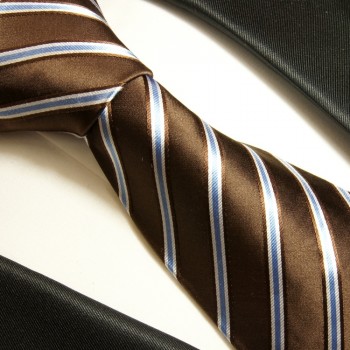 Brown blue tie 100% silk mens necktie striped 724