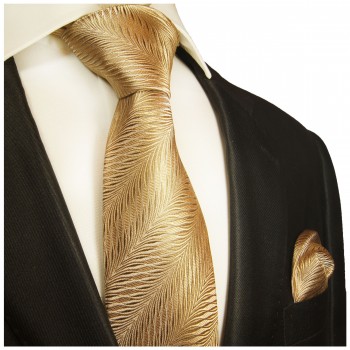 Braun goldenes extra langes XL Krawatten Set 2tlg. 100% Seidenkrawatte + Einstecktuch by Paul Malone 2012