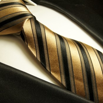 Krawatte braun schwarz 100% Seide gestreift 281