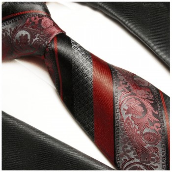 Dunkelrot schwarz gestreift Krawatte 100% Seidenkrawatte ( XL 165cm ) 2032
