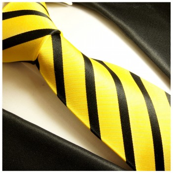 Paul Malone XL Krawatte 165cm gelb schwarze Seidenkrawatte 979