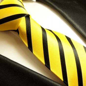 Krawatte gelb schwarz 100% Seide gestreift 979