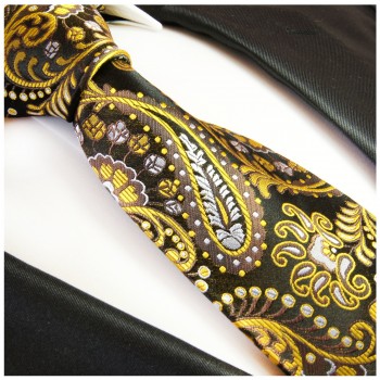 Paul Malone XL Krawatte 165cm schwarz gelb paisley Seidenkrawatte 550