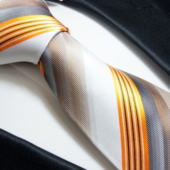 Weiss grau goldene Krawatte 100% Seidenkrawatte ( extra lang 165cm ) 637