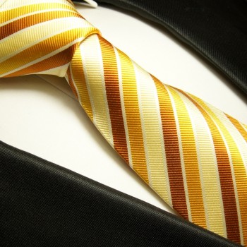 Krawatte gelb braun 100% Seide gestreift 272