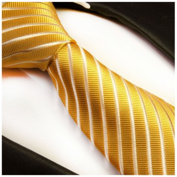 Paul Malone XL Krawatte 165cm gold gestreifte Seidenkrawatte 899