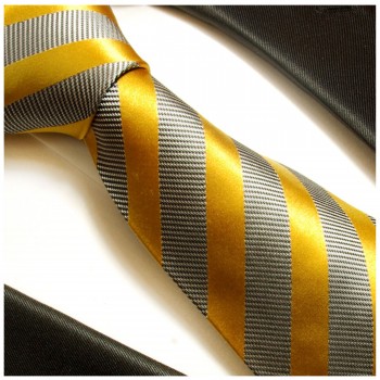 Paul Malone XL Krawatte 165cm gold grau gestreifte Seidenkrawatte 640