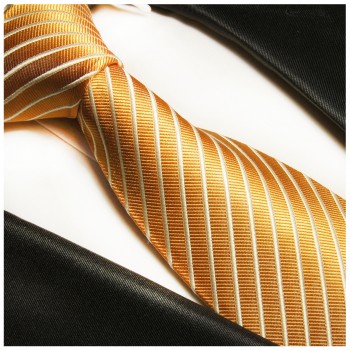 Paul Malone XL Krawatte 165cm gold gestreifte Seidenkrawatte 760