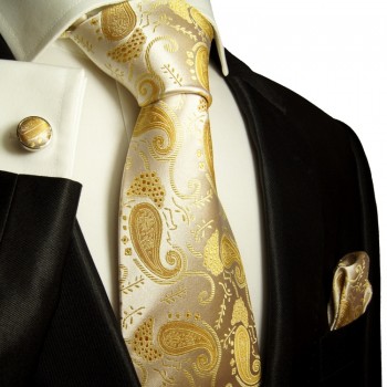 Paul Malone Krawatte Set 3tlg gold paisley 886
