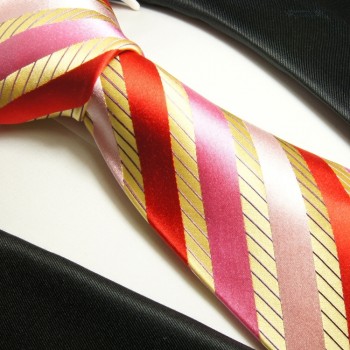 Krawatte gold rot pink 100% Seide gestreift 620