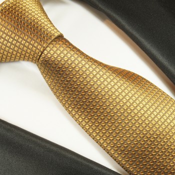Krawatte gold 100% Seide Waffelmuster kariert 2045