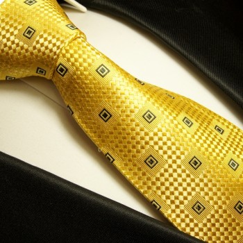 Krawatte gold 100% Seide schwarz kariert 461