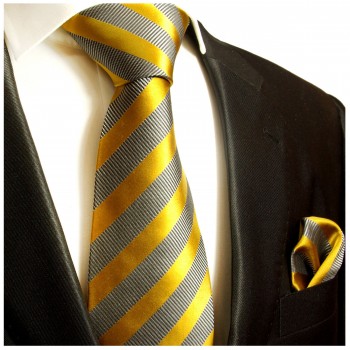 Extra lange Krawatte 165cm - gold grau gestreift