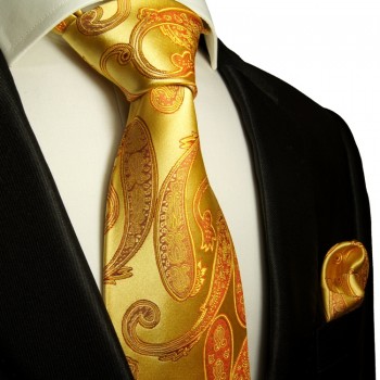 Goldene Krawatten Set 2tlg Seidenkrawatte + Einstecktuch 517
