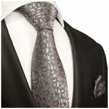 Graues extra langes XL Krawatten Set 2tlg. 100% Seidenkrawatte + Einstecktuch by Paul Malone 2005