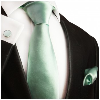 Krawatte mint grün mit Einstecktuch und Manschettenknöpfen