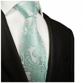 Krawatte hell türkis mit Einstecktuch paisley brokat 989
