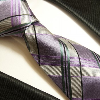 Krawatte lila violett grau 100% Seide Schottenmuster 507