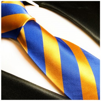 Paul Malone XL Krawatte 165cm orange blaue Seidenkrawatte 409