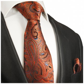 Orange blau paisley  extra langes XL Krawatten Set 2tlg. 100% Seidenkrawatte + Einstecktuch by Paul Malone 2023