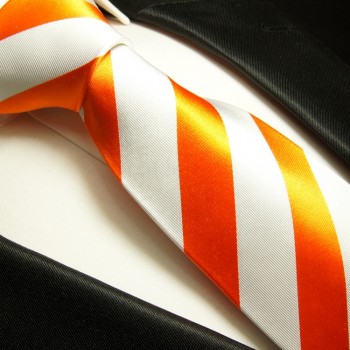 Krawatte orange weiß 100% Seide gestreift 330