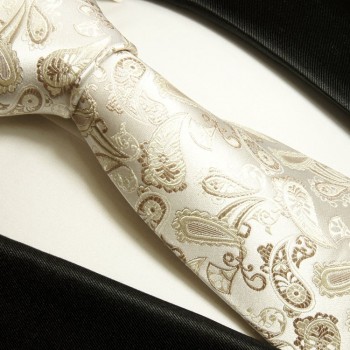 Extra lange Krawatte 165cm - Krawatte ivory braun paisley