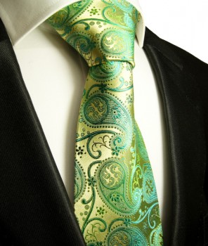 Extra lange Krawatte 165cm - Krawatte gold grün paisley