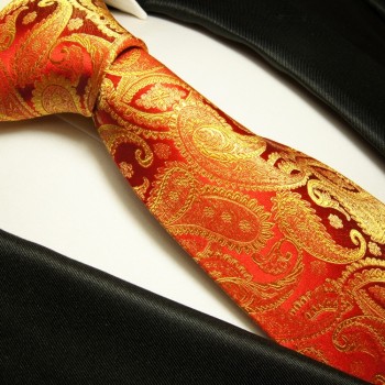 Rot goldene paisley Krawatte 100% Seidenkrawatte ( XL 165cm ) 695
