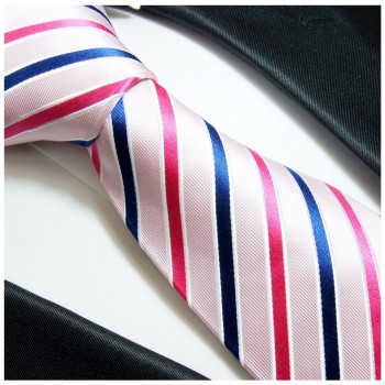 Paul Malone XL Krawatte 165cm pink blau gestreifte Seidenkrawatte 600