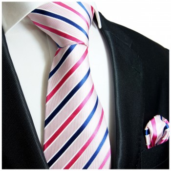 Extra lange Krawatte 165cm - Krawatte pink blau gestreift
