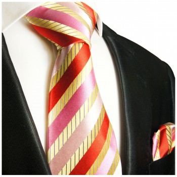Extra lange Krawatte 165cm - gold rot pink gestreift