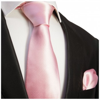 Krawatte pink rosa uni Seide mit Einstecktuch