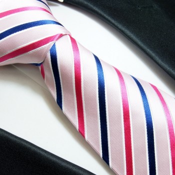 Krawatte rosa pink blau 100% Seide gestreift 600