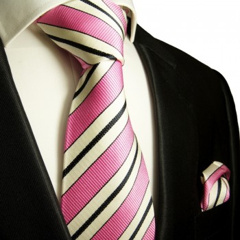 Pinke Krawatten Set 2tlg Seidenkrawatte + Einstecktuch 110