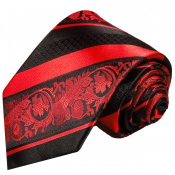 Extra lange Krawatte 165cm - Krawatte rot schwarz barock gestreift