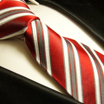 Krawatte rot gestreift Seidenkrawatte - Seide - Krawatte mit Einstecktuch und Manschettenknöpfe