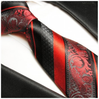 Paul Malone XL Krawatte 165cm rot schwarze Seidenkrawatte 383
