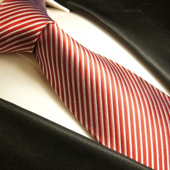Krawatte rot weiß 100% Seide gestreift 447