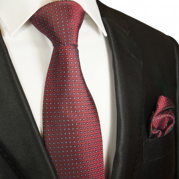 Rot blau gepunktet extra langes XL Krawatten Set 2tlg. 100% Seidenkrawatte + Einstecktuch by Paul Malone 2040