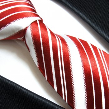 Krawatte rot weiß 100% Seide gestreift 445