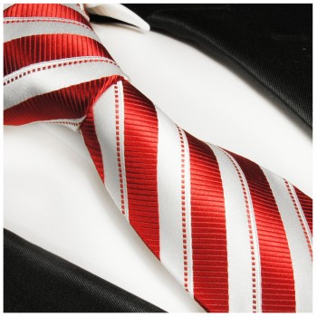 Krawatte rot 100% Seide weiß gestreift 320