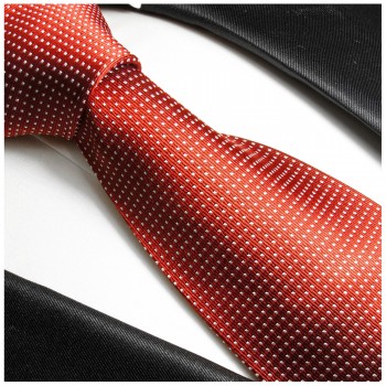 Krawatte rot weiß 100% Seide fein gepunktet 933