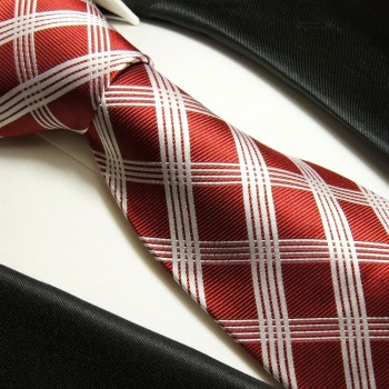 Krawatte rot 100% Seide weiß kariert 725
